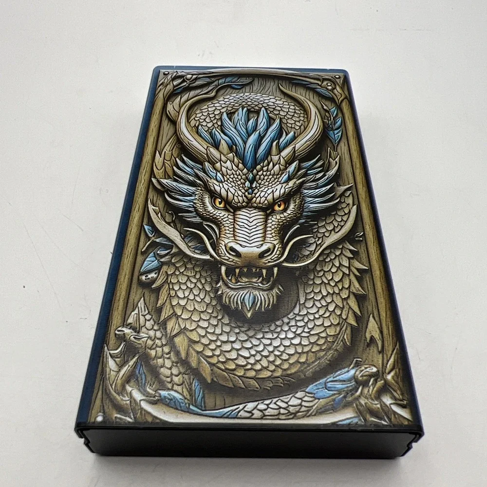 Sliding Metal Cigarette Case Automatic Pop Open Pocket Holder Box Dragon Art